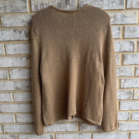 J. Jill Long Sleeve Gold Metallic Knit Cardigan Sweater Women's Size L - Picture 2 of 9